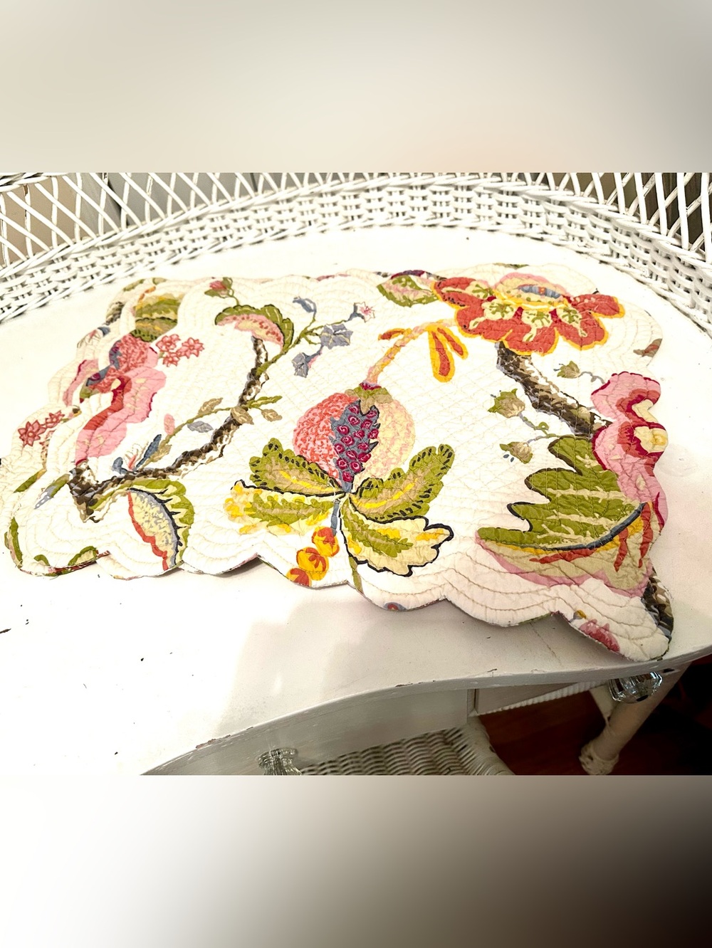 C+F Home Cotton Floral Quilted Scalloped Placemat - Pink, Green & Yellow